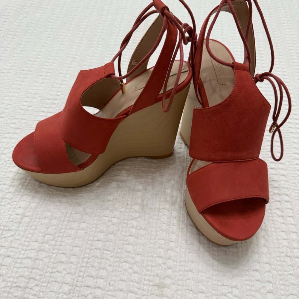 ALDO platform Red Wedge tie up Sandals